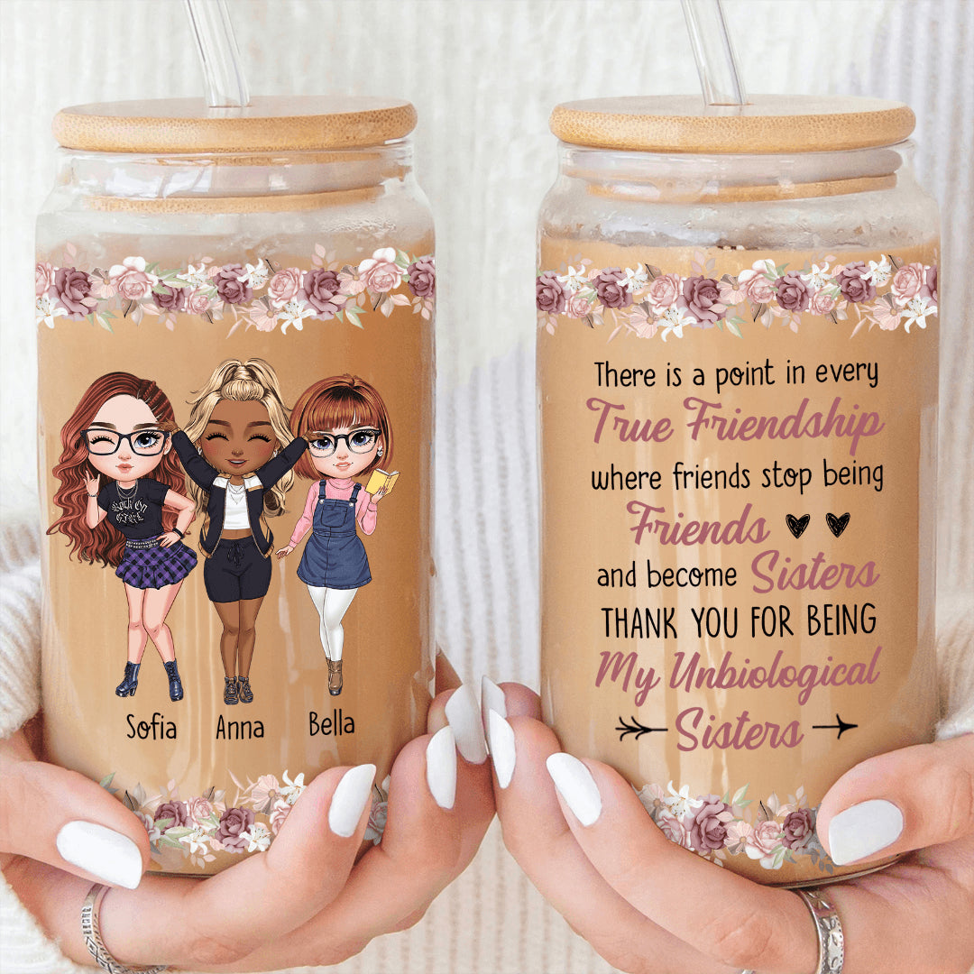 True Friends Become Sisters - Personalized Clear Glass Cup