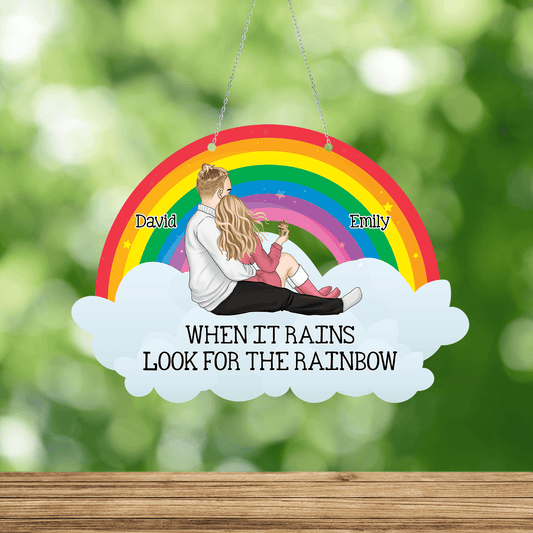 When It Rains Look For The Rainbow - Personalized Hanging Acrylic