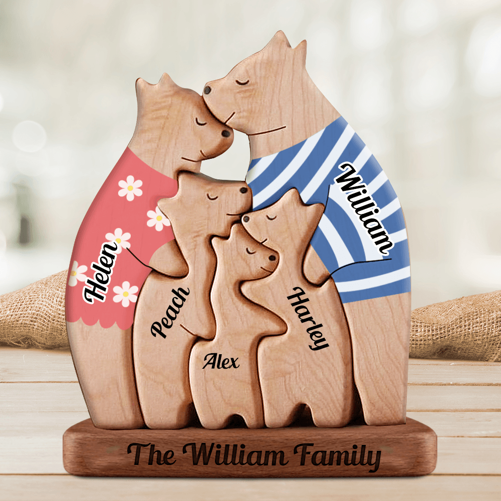 Personalized Bears Family Puzzle Funny Styles with Clothes Carvings