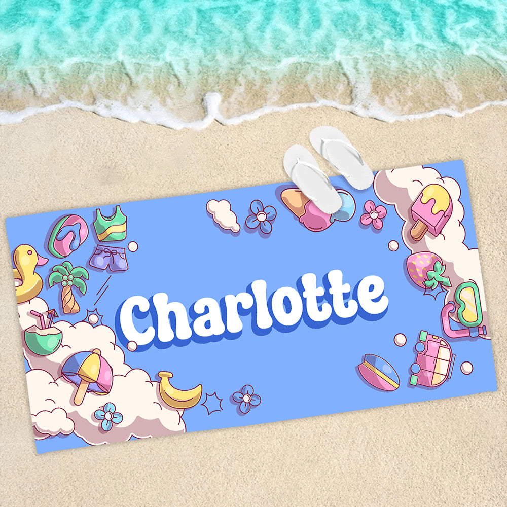 Personalized Beach Towel Name - Custom Name Summer Pool Towel