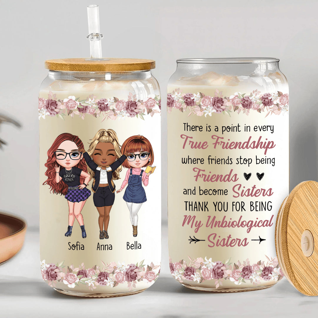 True Friends Become Sisters - Personalized Clear Glass Cup