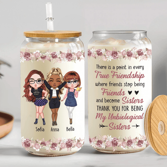 True Friends Become Sisters - Personalized Clear Glass Cup