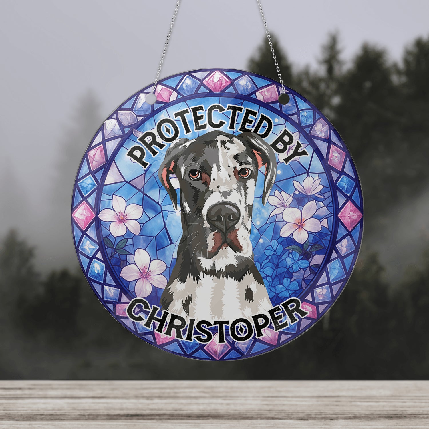 Protected by My Dog Hanging - Personalized Acrylic Door Sign