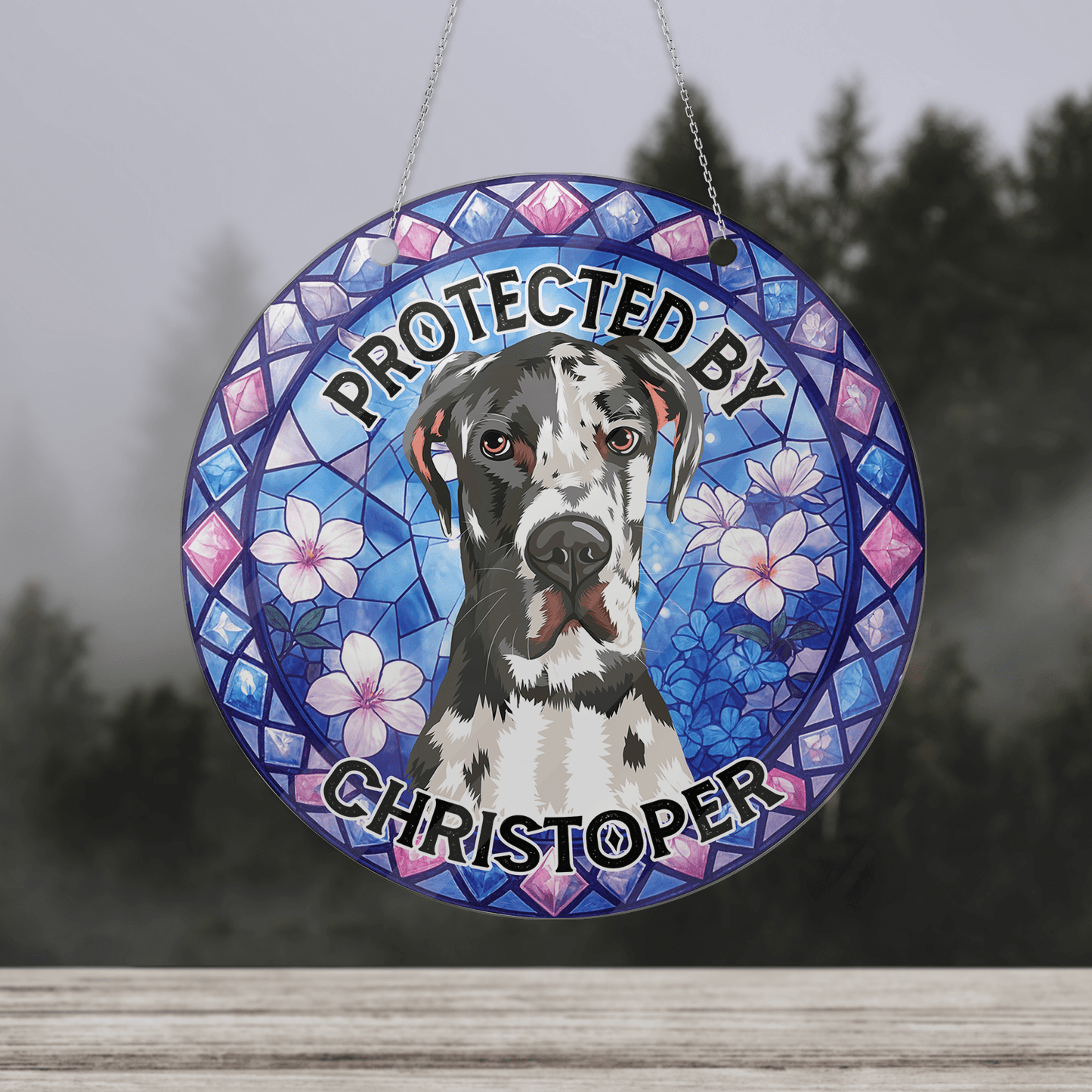 Protected by My Dog Hanging - Personalized Acrylic Door Sign