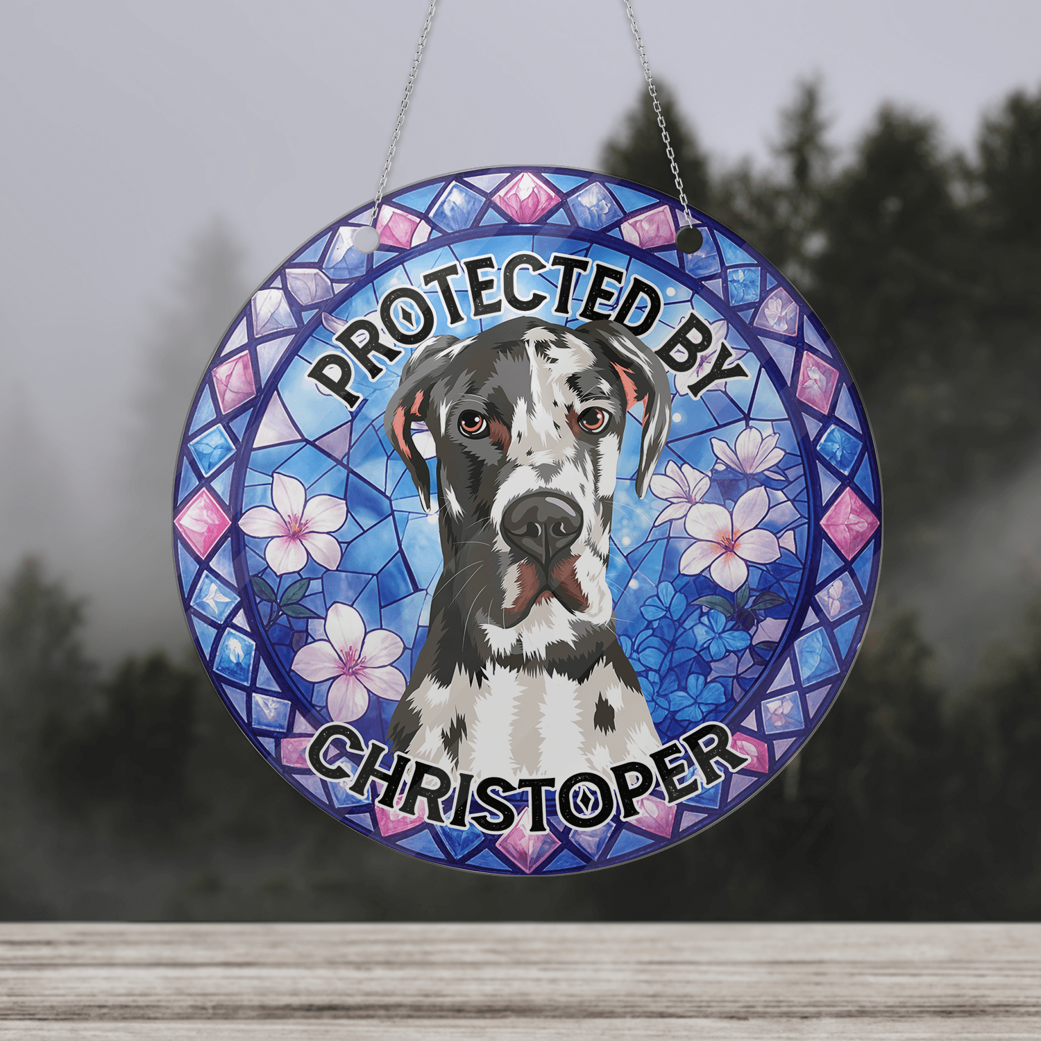 Protected by My Dog Hanging - Personalized Acrylic Door Sign