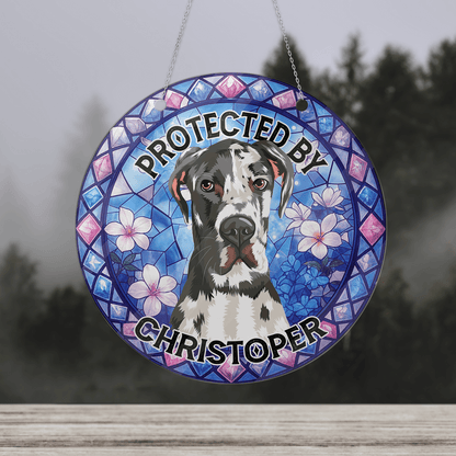 Protected by My Dog Hanging - Personalized Acrylic Door Sign