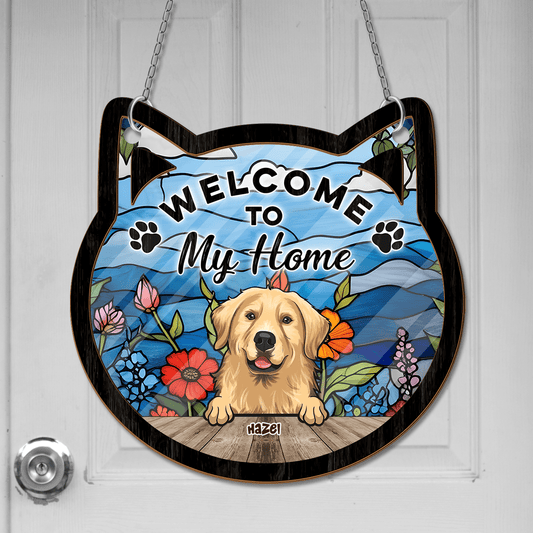 Welcome To Our Home Door Sign - Door Sign 2 Layerd Suncatcher - Personalized Hanging Door Suncatcher