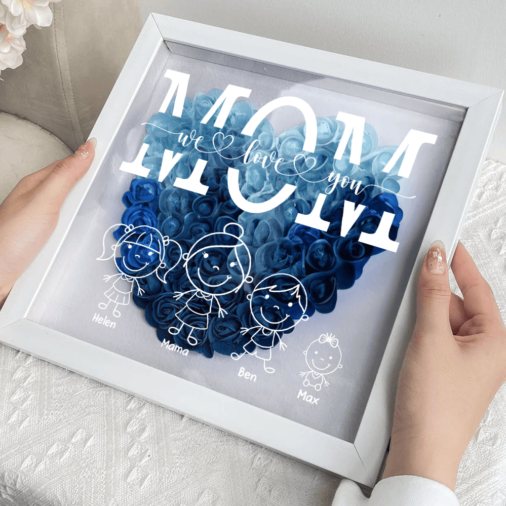 Our Family Heart Monogram Flower - Personalized Shadow Box