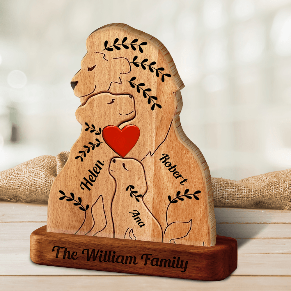 Custom Personalized Lion Wooden Family Puzzle - Pet Carvings