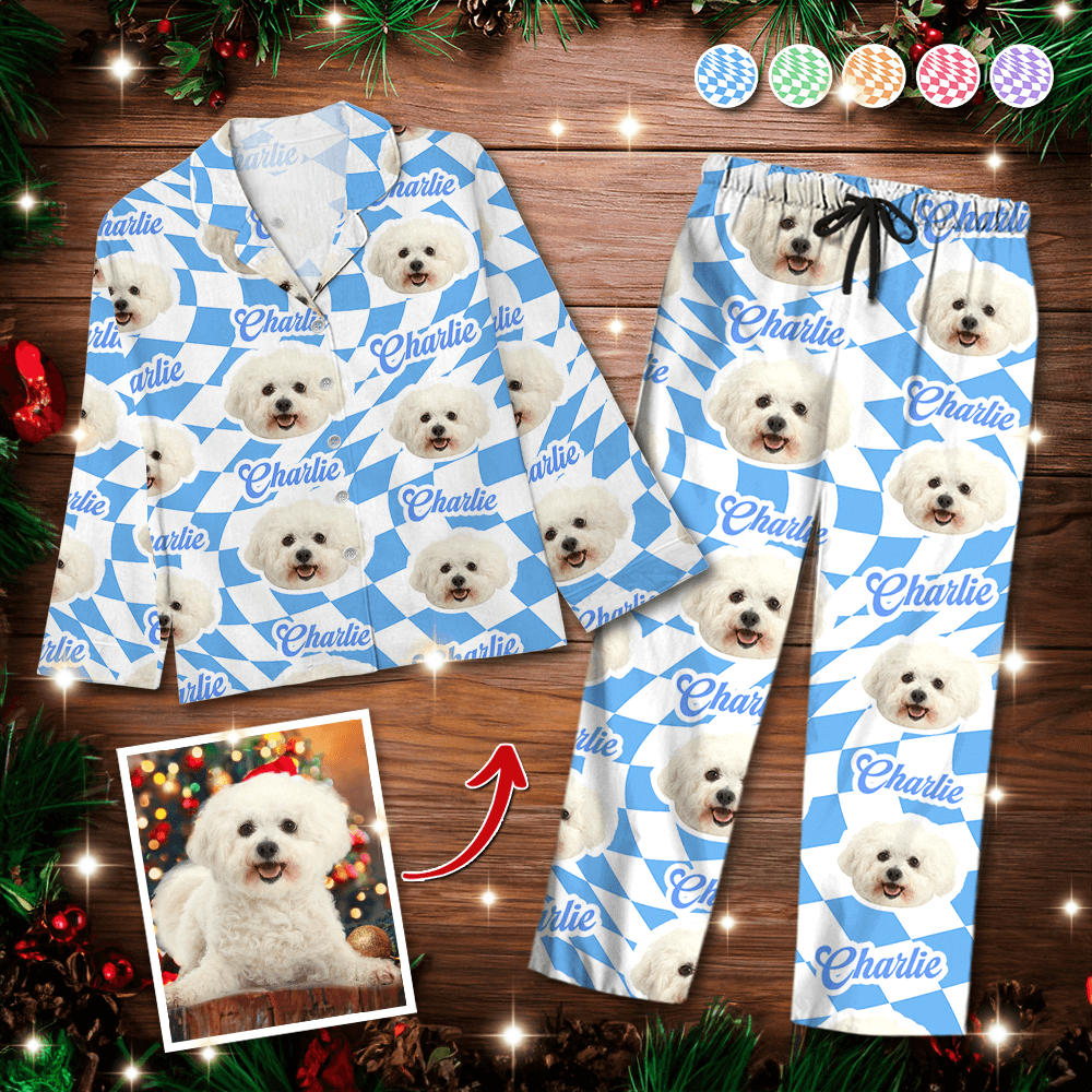 Custom Vans Checkered Christmas Pajama Set - Couple Gift