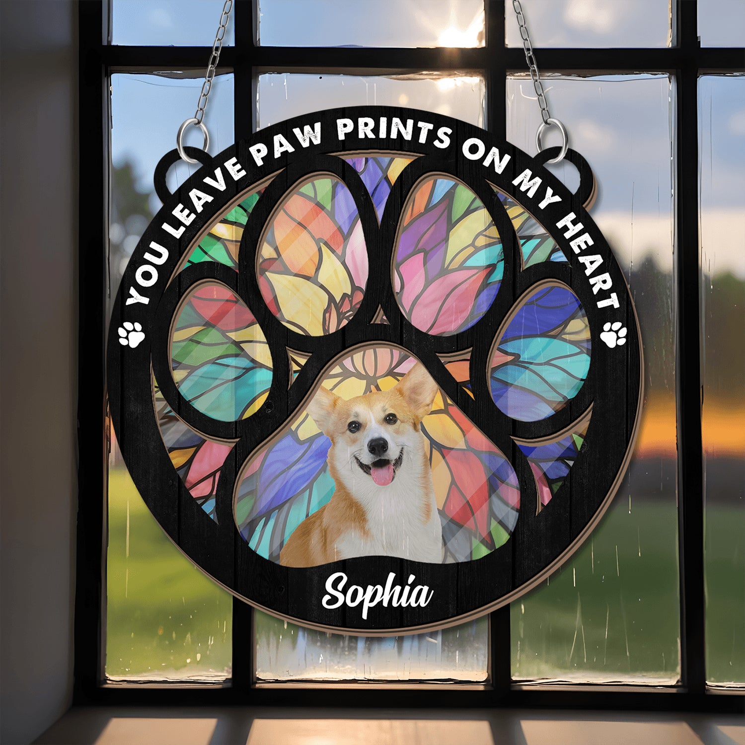 You Leave Paw Prints On My Heart - Personalized Memorial Suncatcher