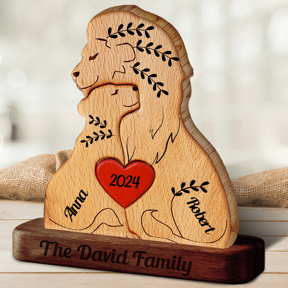 Married Lion Family Puzzle - Wooden Pet Carving Keepsake