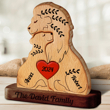 Married Lion Family Puzzle - Wooden Pet Carving Keepsake