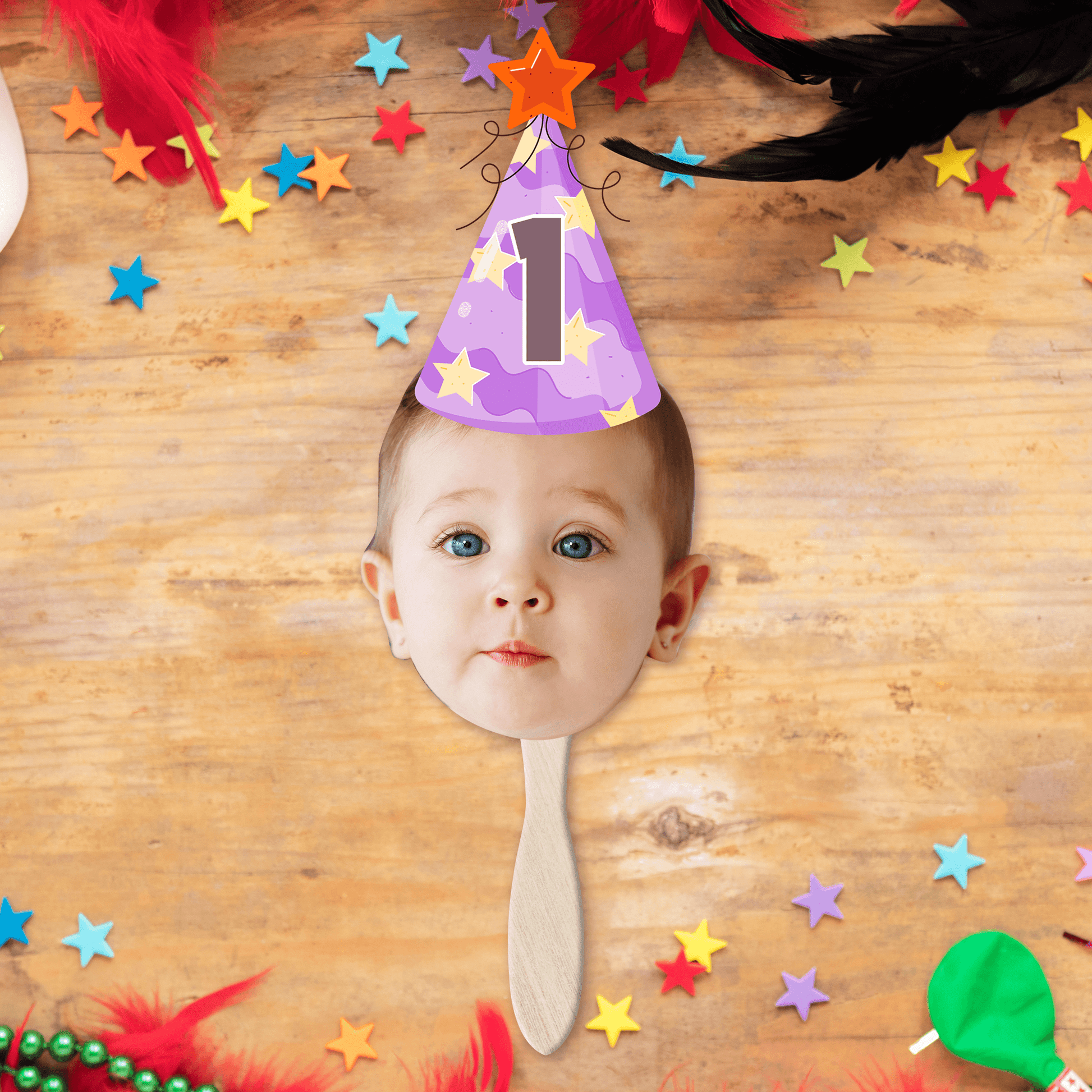 Personalized Birthday Face Fans With Wooden Handle - Fans Faces on a Hold Birthday - Personalized Custom Face Fan