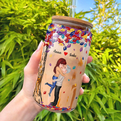 Personalized Glass Bottle with Lid & Straw - Couple Gift