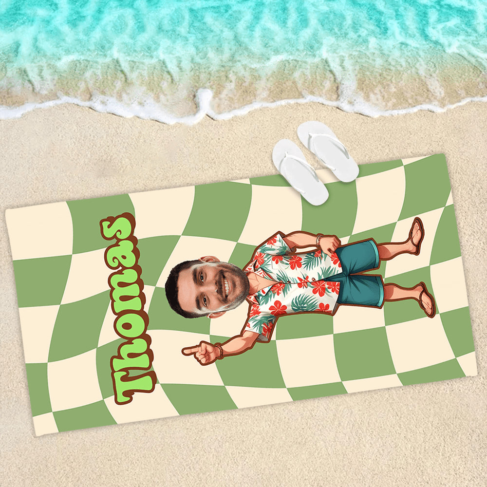 Personalized Retro Checkered Beach Towel - Custom Name Towel