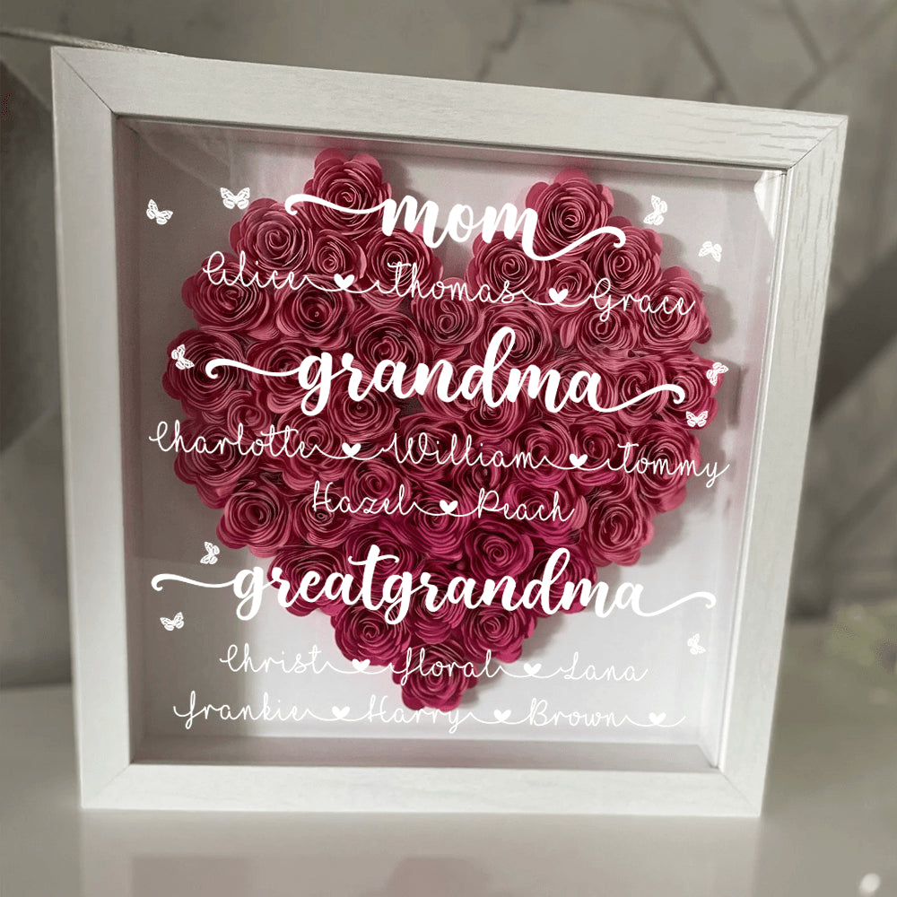 Mom Heart Shaped Monogram Flower - Personalized Flower Shadow Box