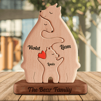Personalized Wooden Bears Family Ver 4 - Puzzle Wooden Bears Family - Wooden Pet Carvings
