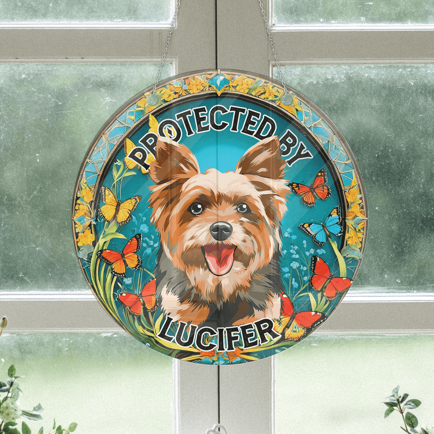 Protected by My Dog Hanging - Personalized Acrylic Door Sign
