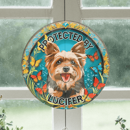 Protected by My Dog Hanging - Personalized Acrylic Door Sign
