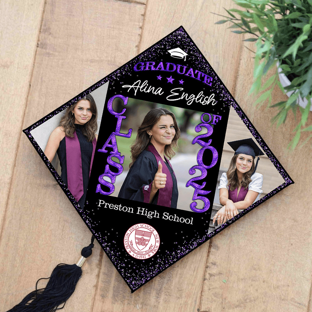 Glitter Personalized Grad Cap - 2025 Grad Decoration For Cap