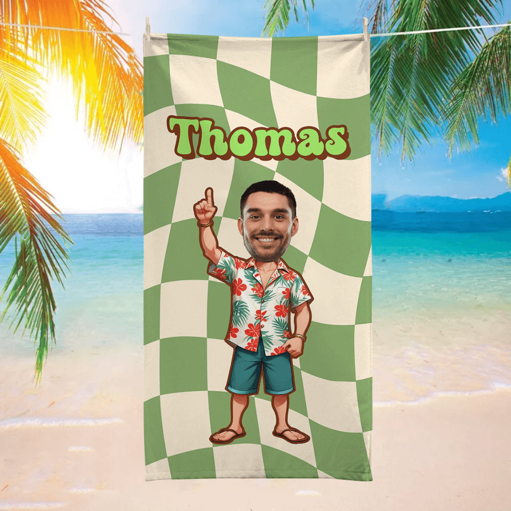 Personalized Retro Checkered Beach Towel - Custom Name Towel