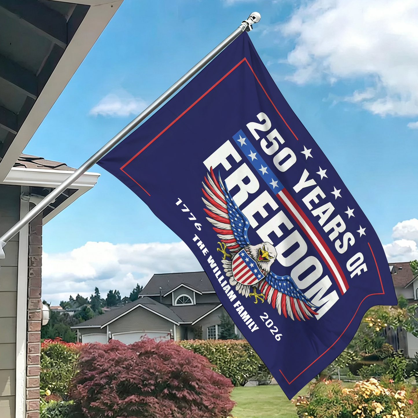 Custom Family Name 250th Birthday - America Freedom With Eagle - House Flag Decor