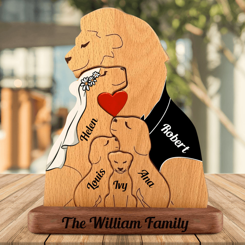 Custom Personalized Lion Wooden Family Puzzle - Pet Carvings