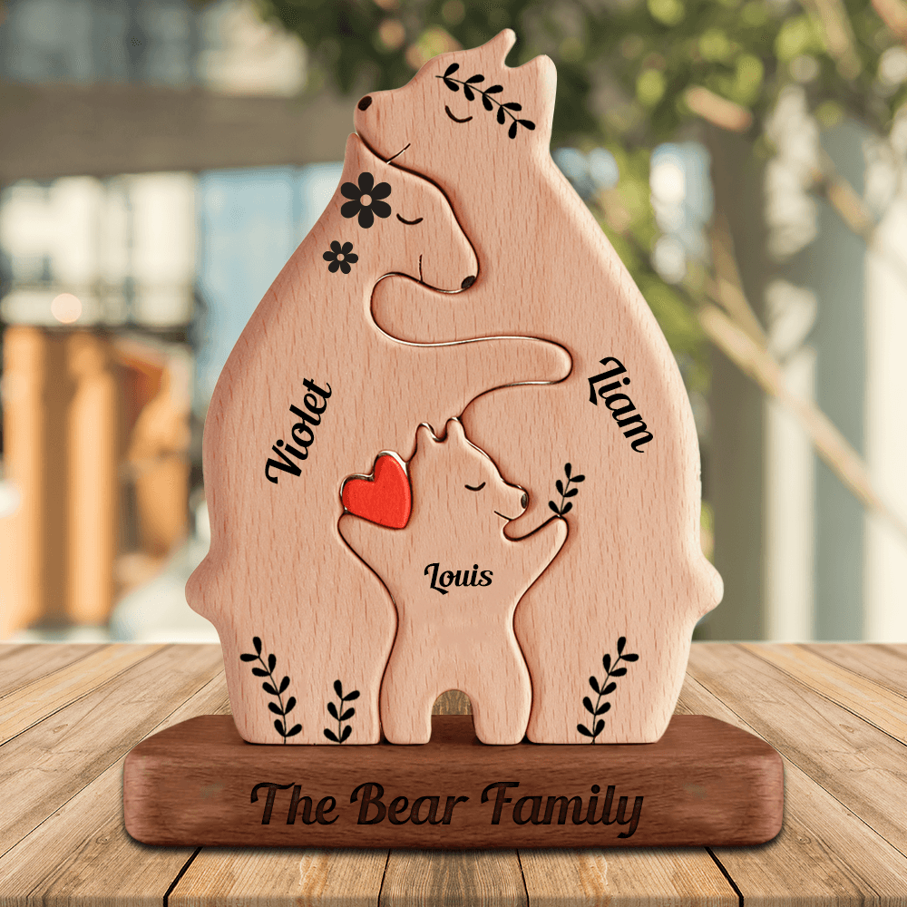 Personalized Bears Family Vintage Styles - Wooden Pet Carvings