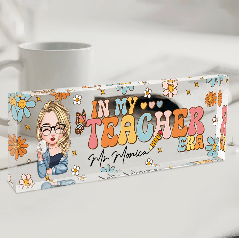 Personalized Teacher Desk Sign - In My Teacher Era Retro Flowers