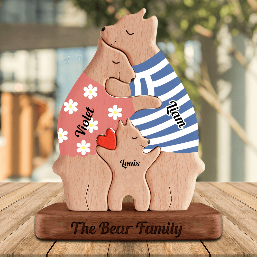 Personalized Bears Family Puzzle Funny Styles with Clothes Carvings