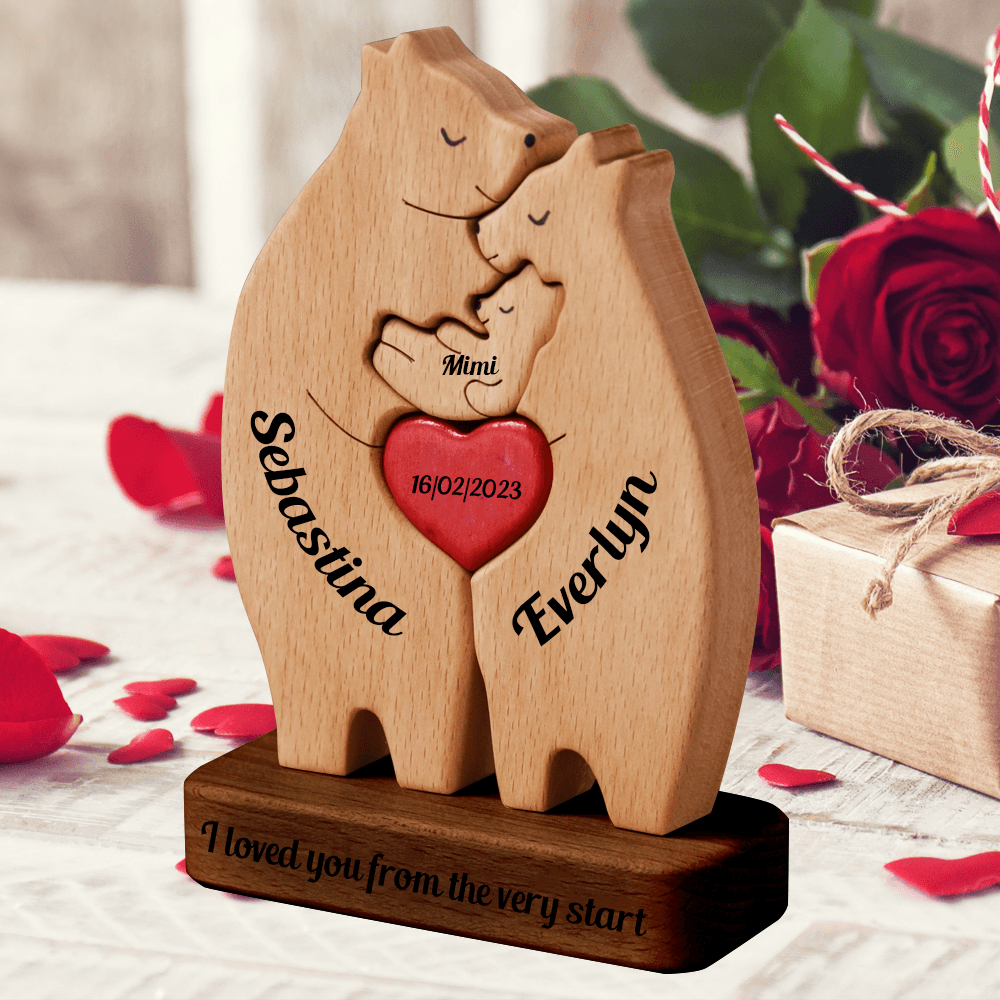 Family Hearts Puzzle - Wooden Bears Family - Wooden Pet Carvings
