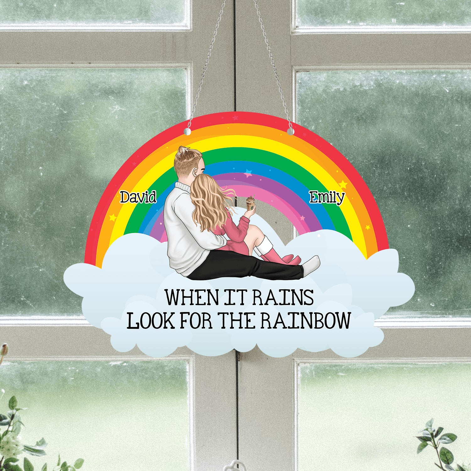 When It Rains Look For The Rainbow - Personalized Hanging Acrylic