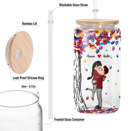 Personalized Glass Bottle with Lid & Straw - Couple Gift