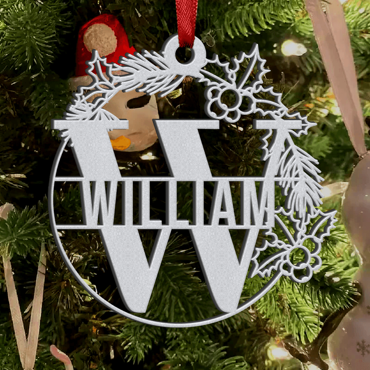 Personalized Christmas Metal Ornament - Custom Name Design