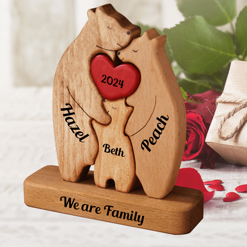 Family Hearts Puzzle - Wooden Bears Family - Wooden Pet Carvings