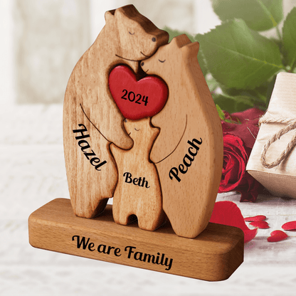Family Hearts Puzzle - Wooden Bears Family - Wooden Pet Carvings