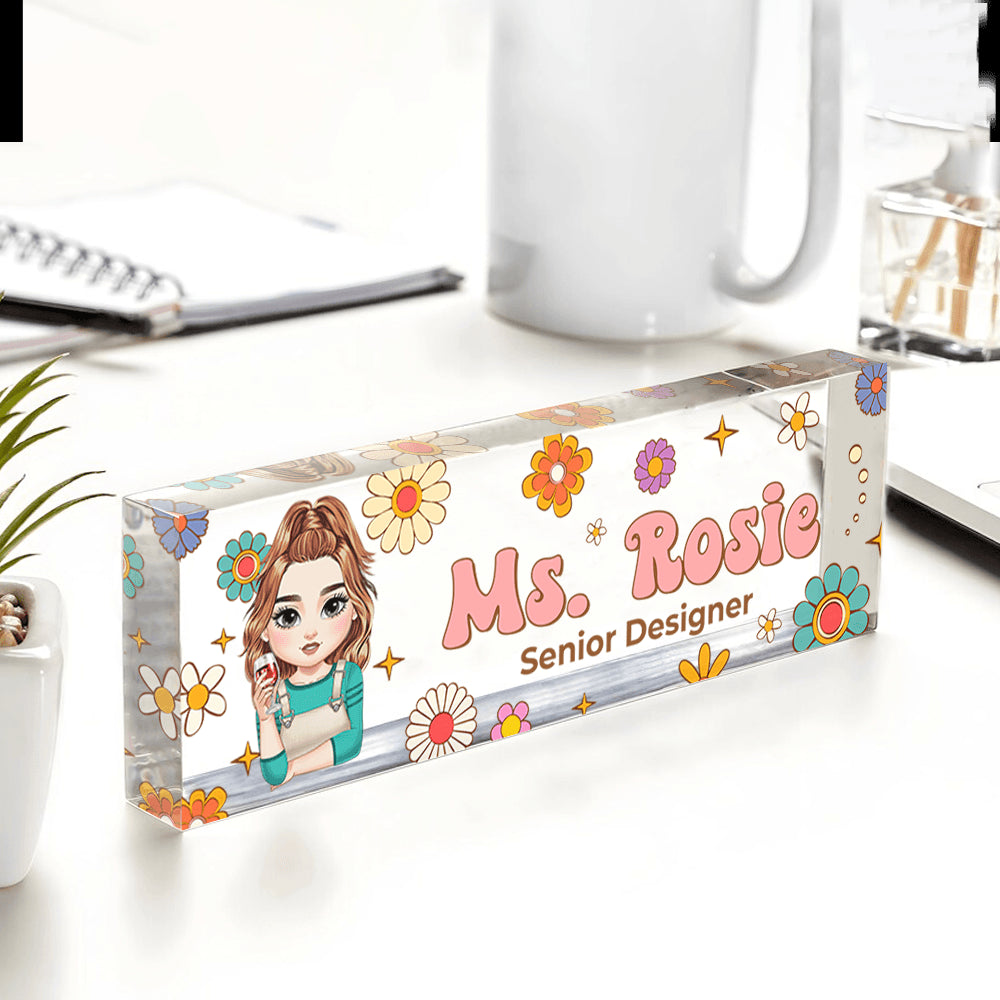 Personalized Teacher Desk Sign - Custom Hippie Flowers Magic Name
