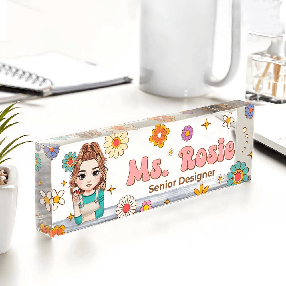 Personalized Teacher Desk Sign - Custom Hippie Flowers Magic Name