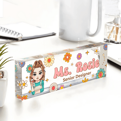 Personalized Teacher Desk Sign - Custom Hippie Flowers Magic Name
