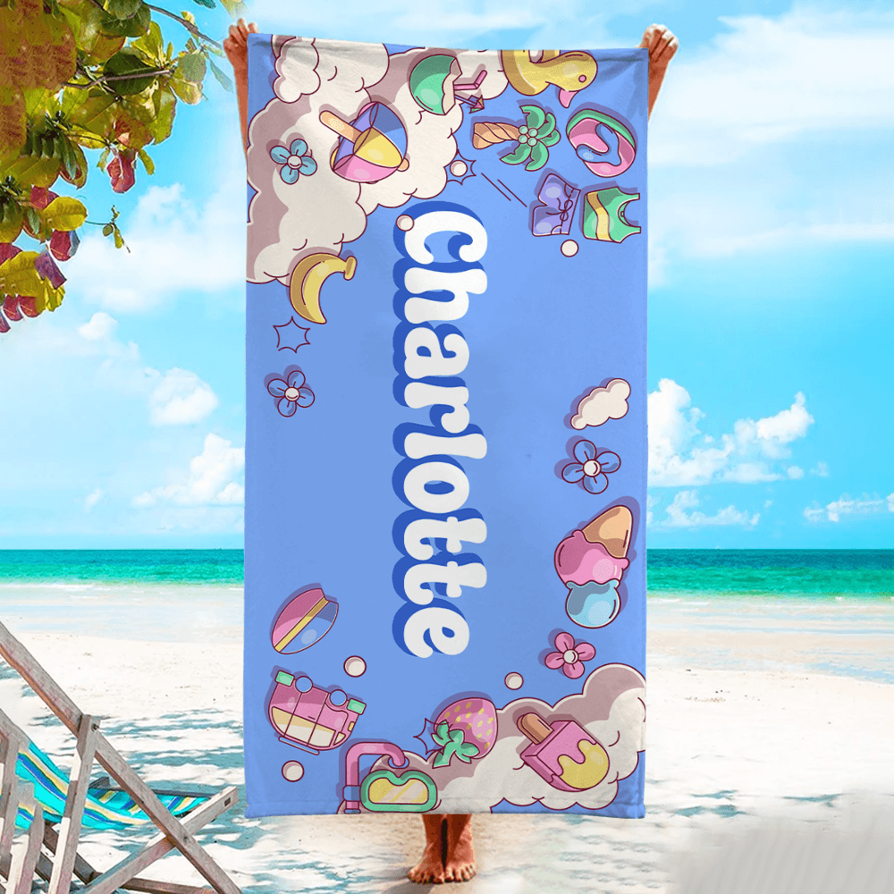Personalized Beach Towel Name - Custom Name Summer Pool Towel