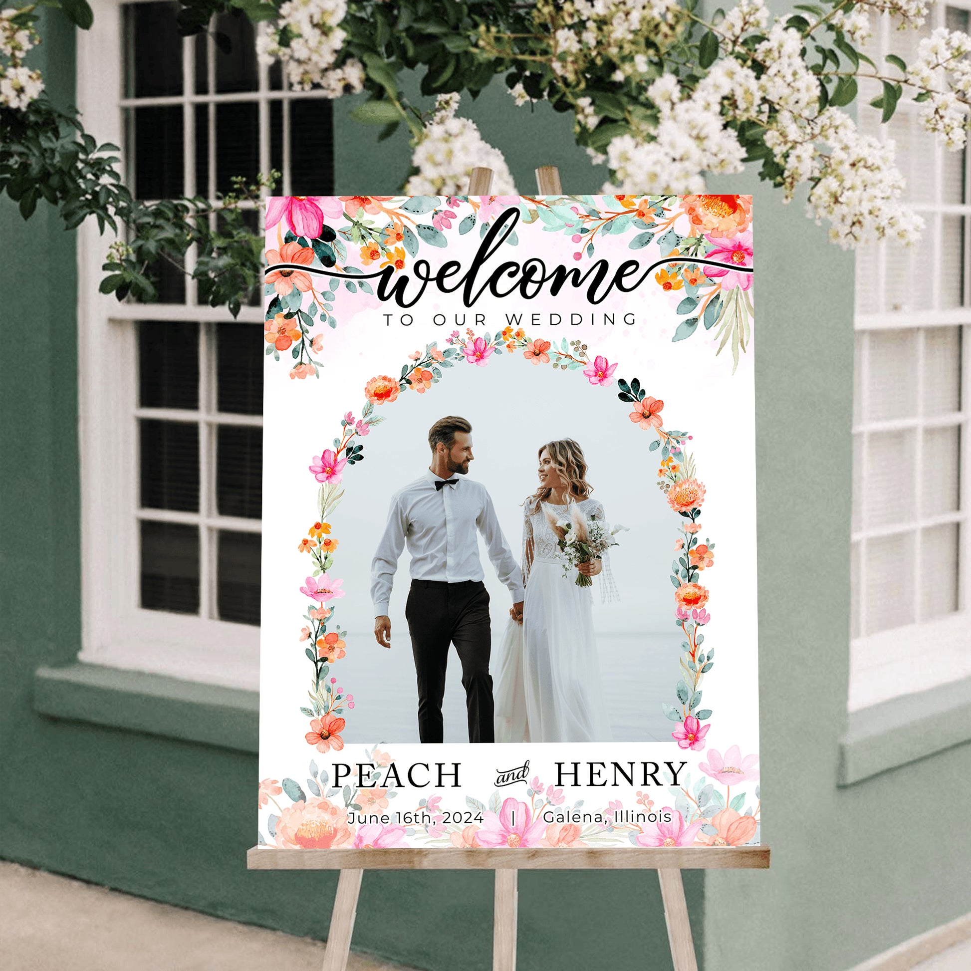 Flower Wedding Welcome Sign - Modern Wedding Decoration