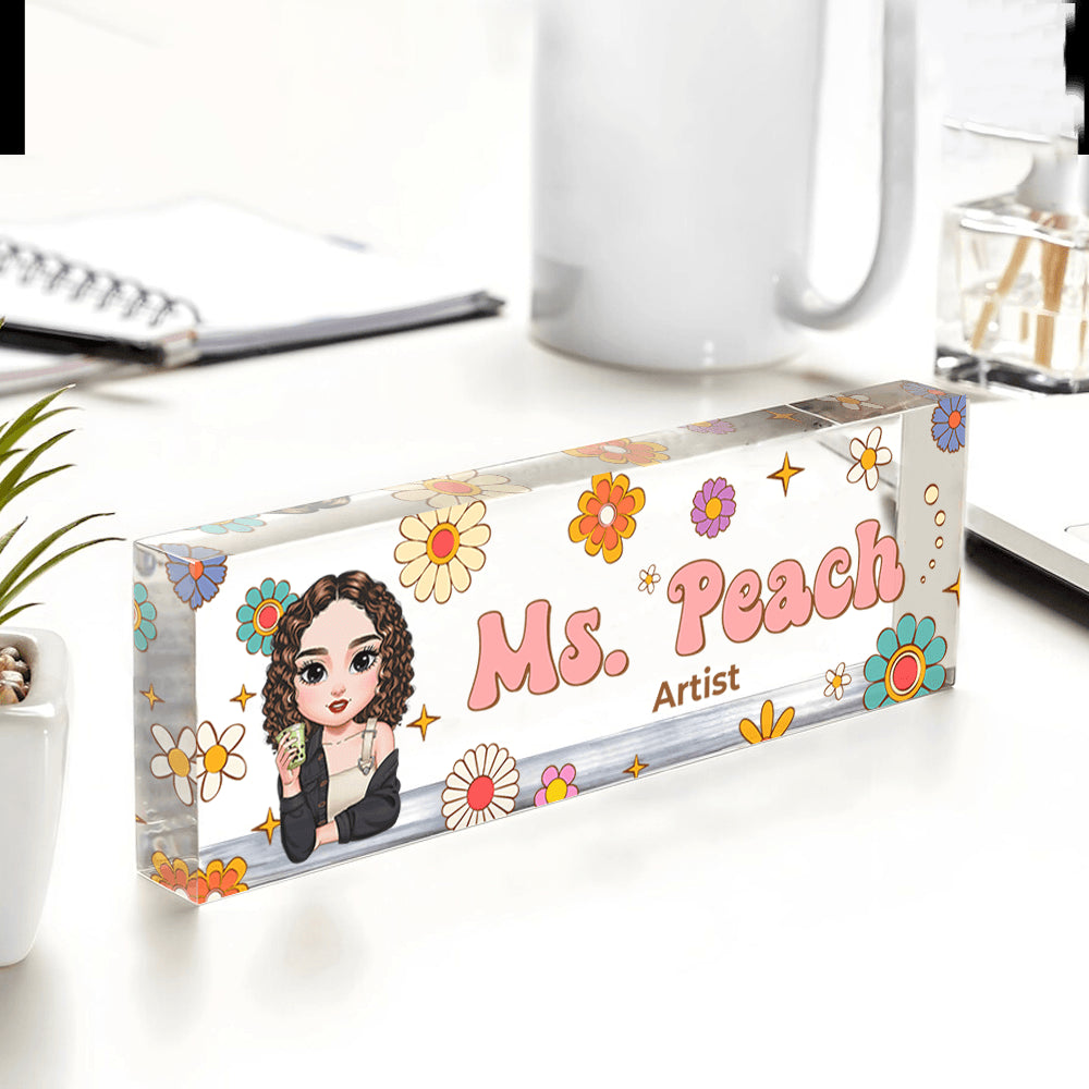 Personalized Teacher Desk Sign - Custom Hippie Flowers Magic Name