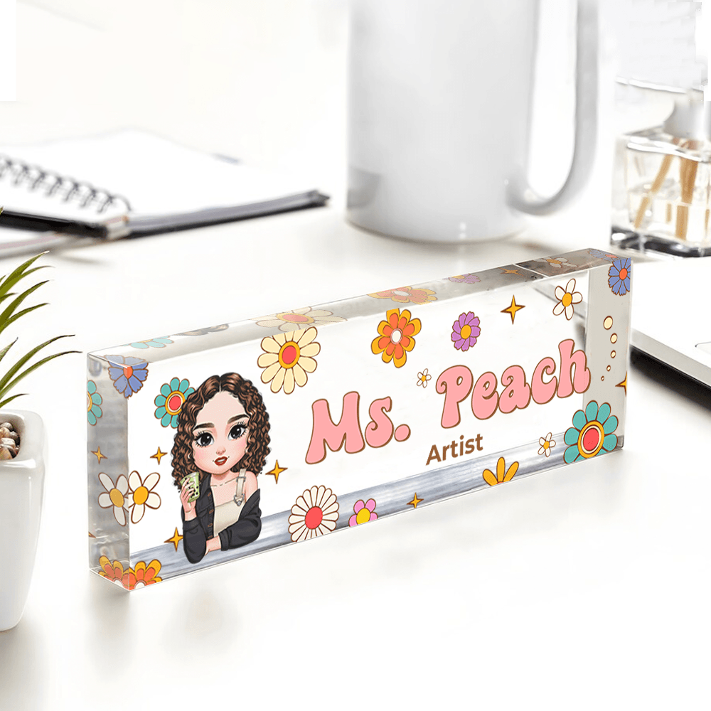 Personalized Teacher Desk Sign - Custom Hippie Flowers Magic Name