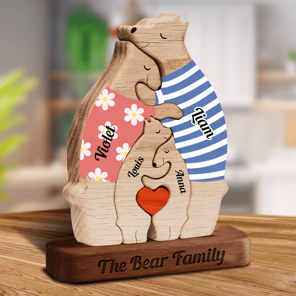 Personalized Bears Family Puzzle Funny Styles with Clothes Carvings