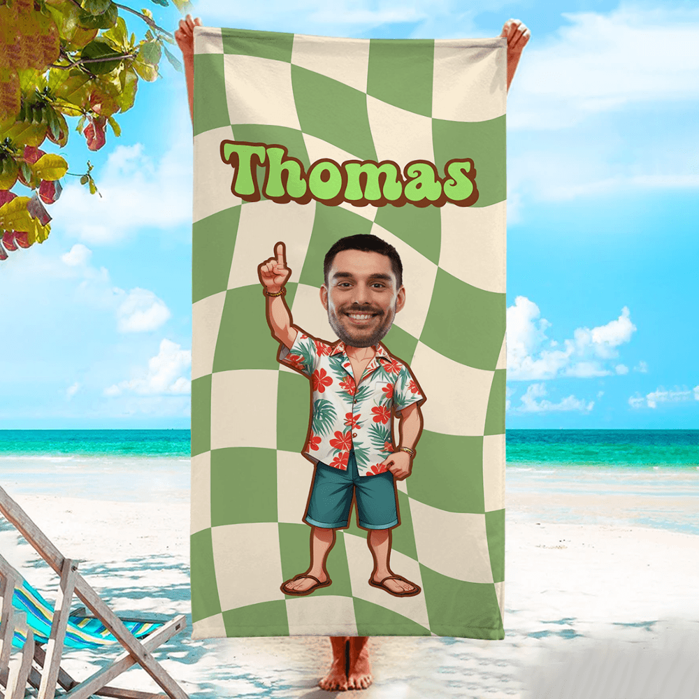 Personalized Retro Checkered Beach Towel - Custom Name Towel
