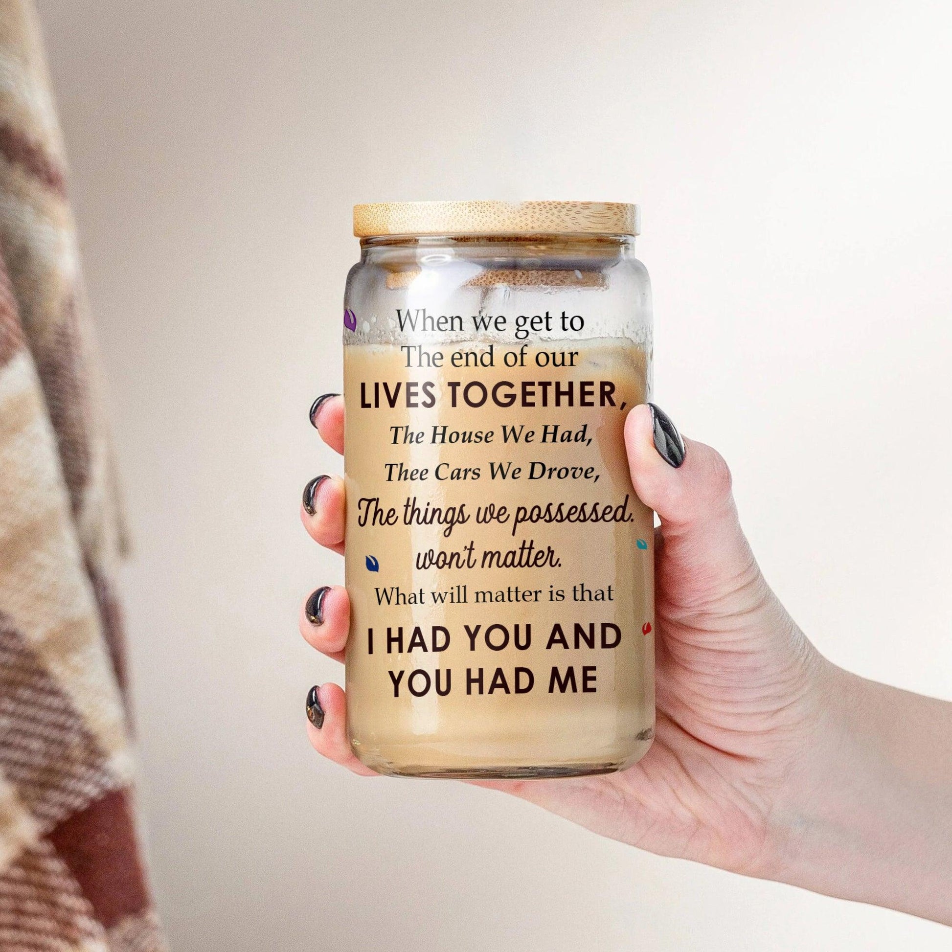 Personalized Glass Bottle with Lid & Straw - Couple Gift
