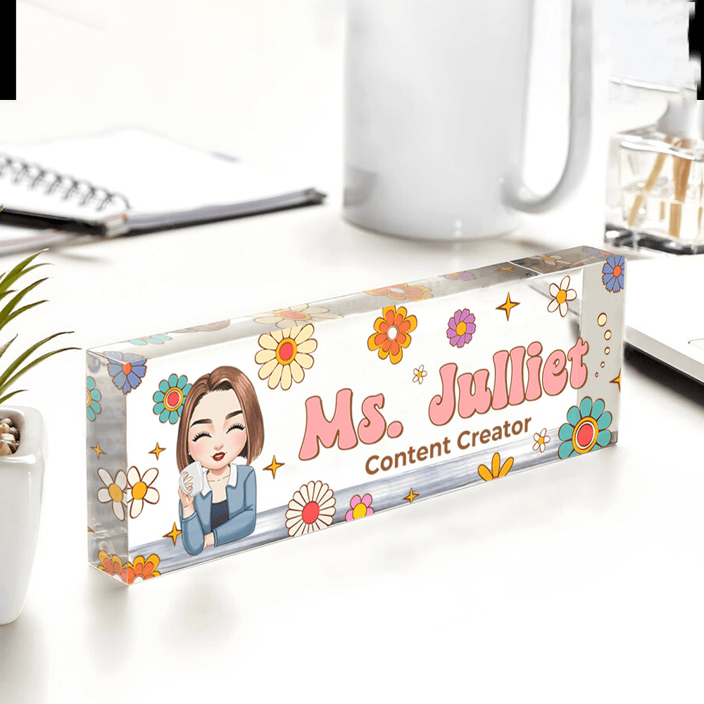 Personalized Teacher Desk Sign - Custom Hippie Flowers Magic Name