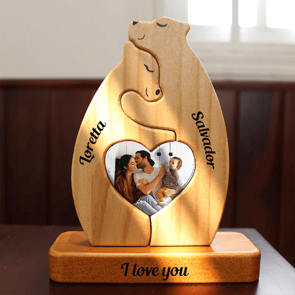 Personalized Wooden Bears Couple Puzzle - Wooden Pet Carvings