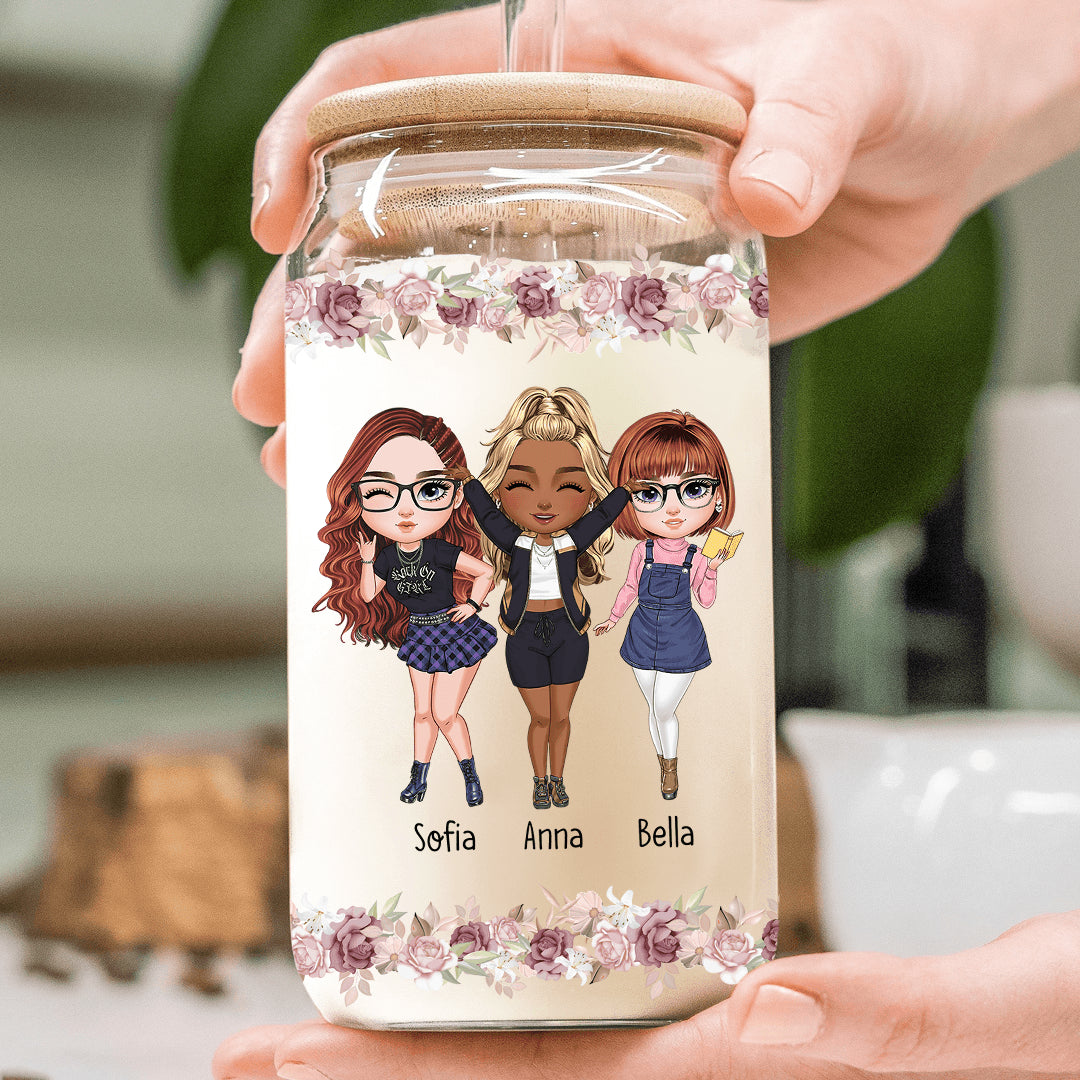 True Friends Become Sisters - Personalized Clear Glass Cup